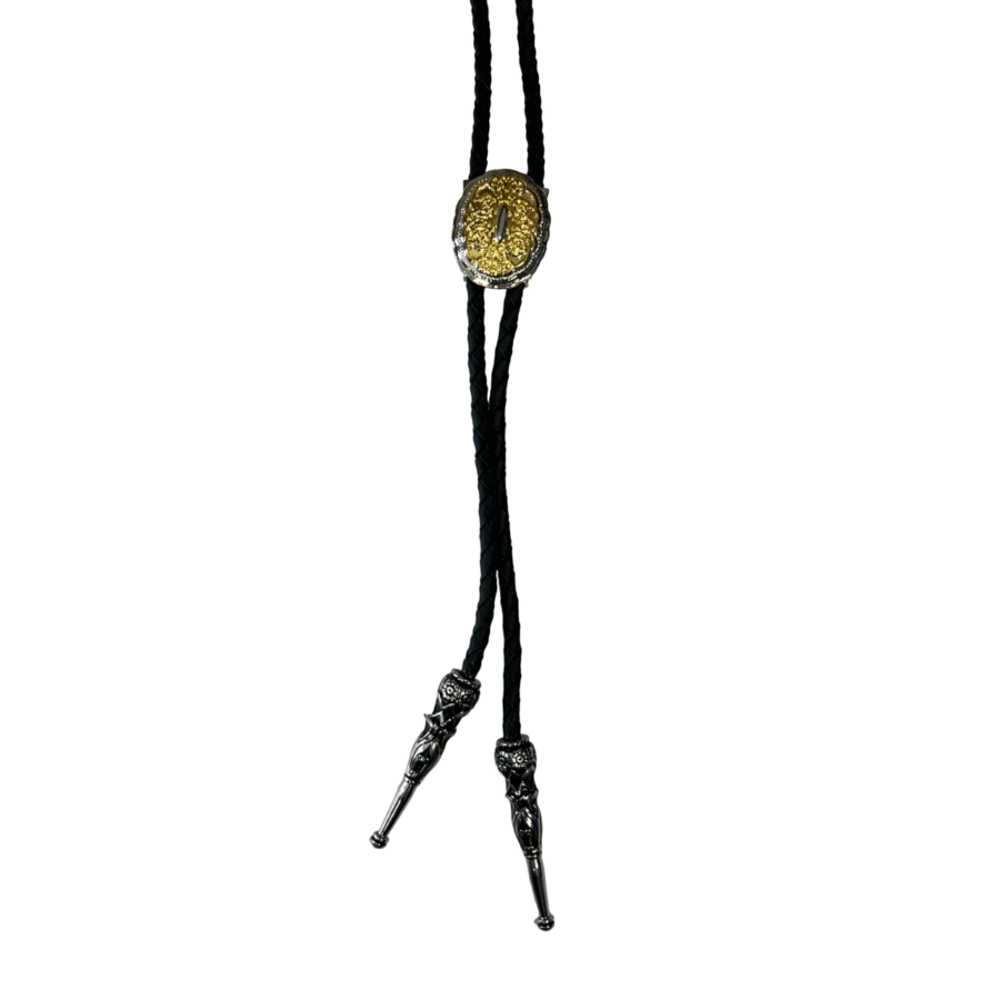 Bolo Tie Western Golden Flowers