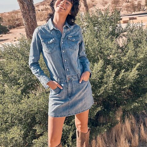 Wrangler Sukienka Regular Long Sleeve Denim