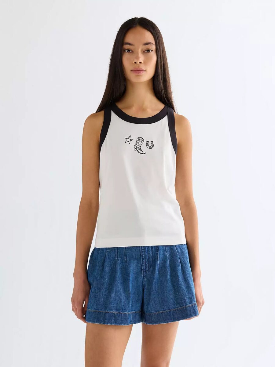 Top damski Wrangler Slim Ringer - Worn White