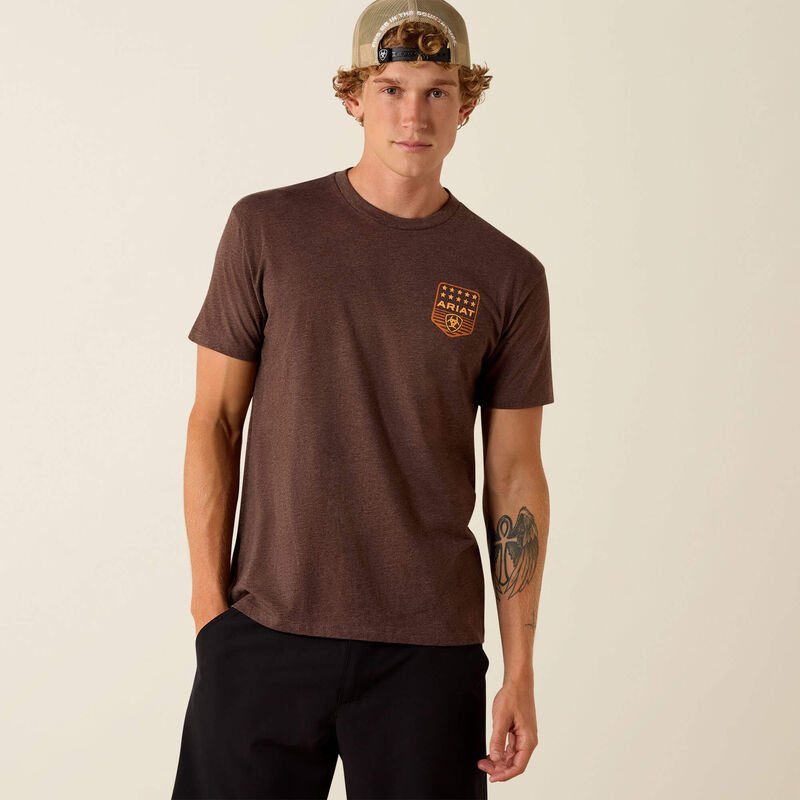 Koszulka Ariat Stripe Patriotic Badge Brown Heather