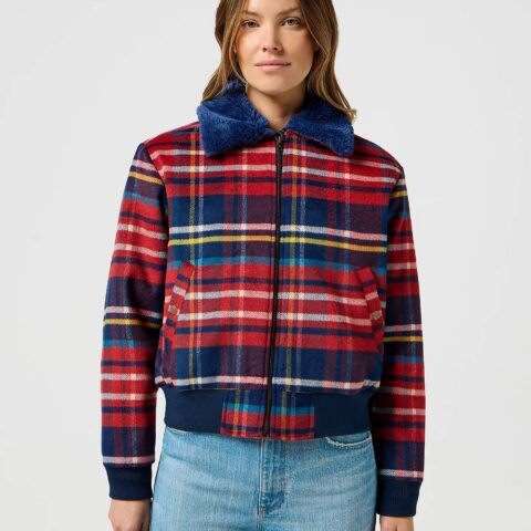Damska Kurtka Wranger Aviator Jacket in Red Tartan